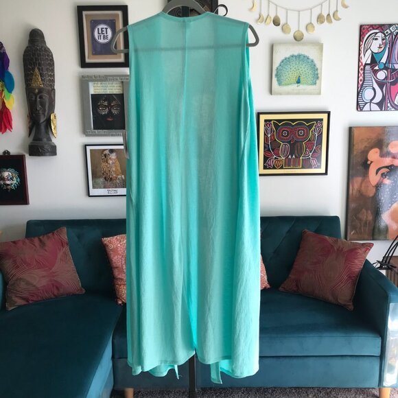 LULAROE size M Mint / Aqua Longline JOY Open Duster Vest NWT - Picture 3 of 5